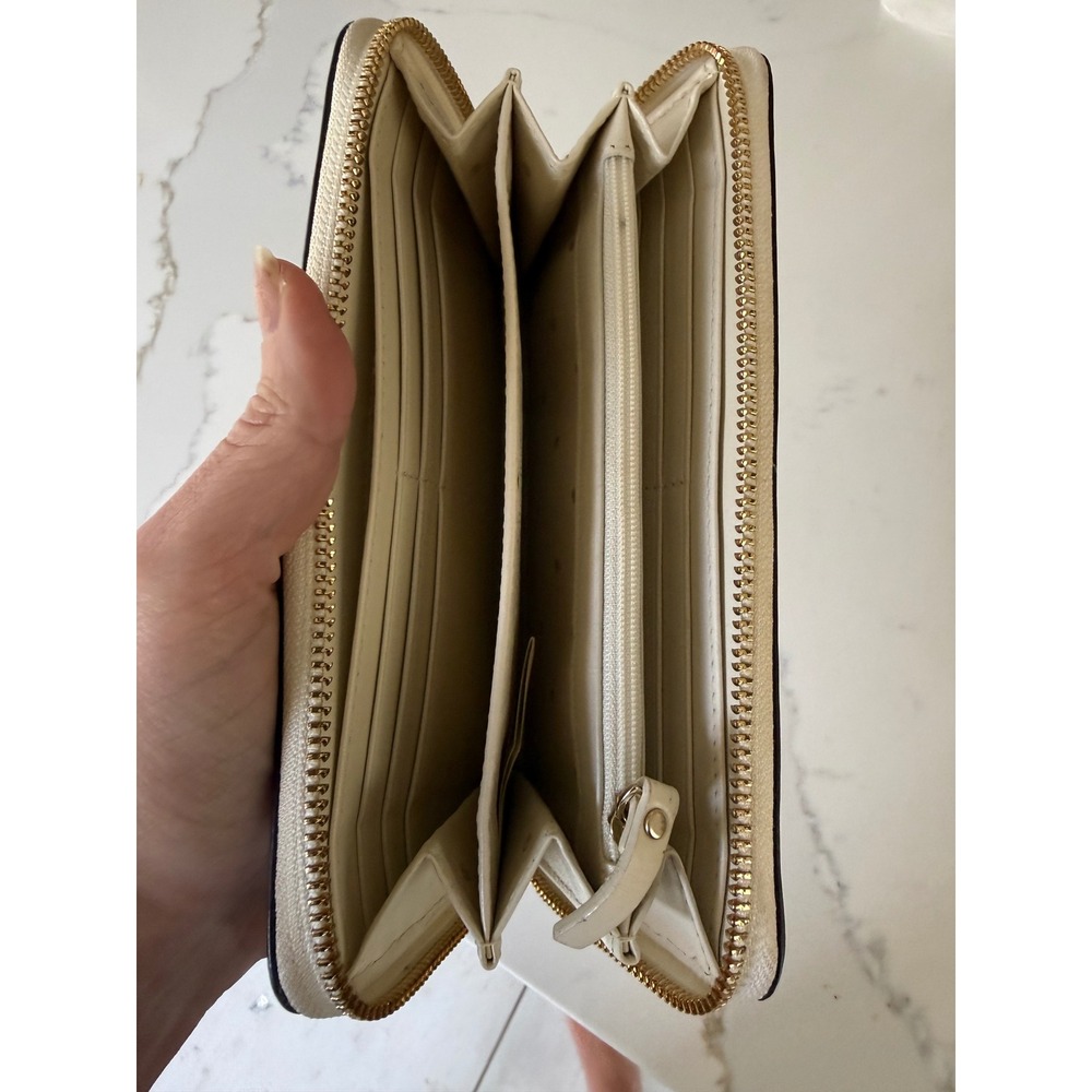Kate Spade New York Bow Zip Around Continental Wallet Cream Brown Black Leather - Picture 8 of 14